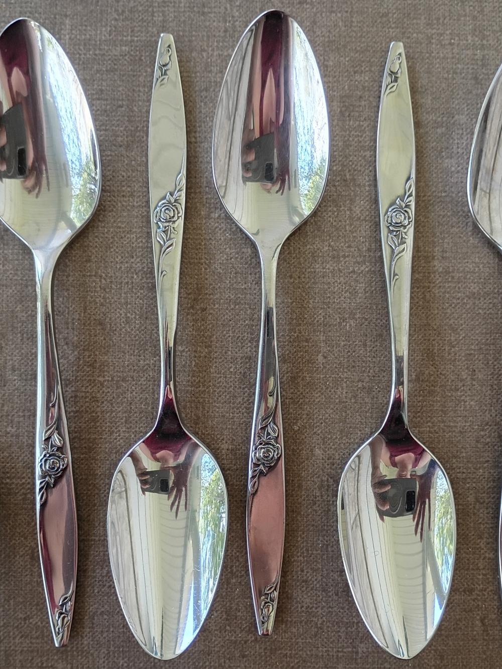Vtg Set of 6 Oneida West Bend Twilight Rose Pattern Stainless Teaspoons
